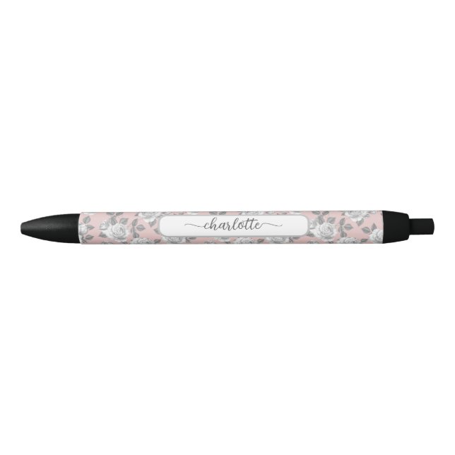 Bolígrafo De Tinta Negra Elegante Rosa Garden Pink Pen (Anverso)