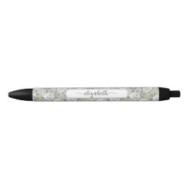 Bolígrafo De Tinta Negra Elegante Rosa Garden Sage Green Pen