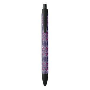 Bolígrafo De Tinta Negra Elegante Tela Púrpura con Patrón Floral Amarillo