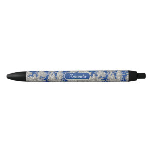 Bolígrafo De Tinta Negra Elegante toile azul oscuro de jouy