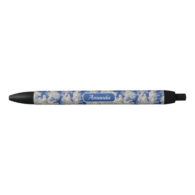 Bolígrafo De Tinta Negra Elegante toile azul oscuro de jouy (Anverso)