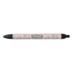 Bolígrafo De Tinta Negra Elegante toile gris rosado de jouy