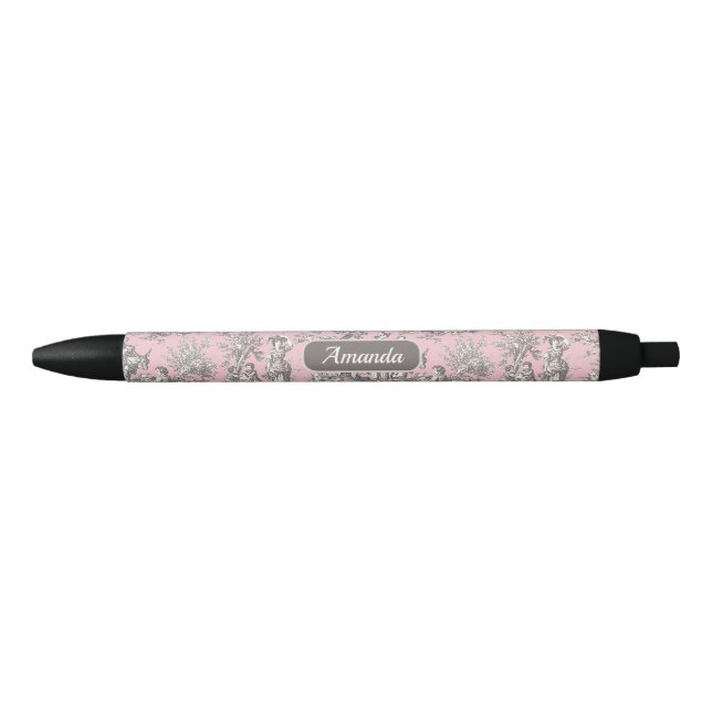 Bolígrafo De Tinta Negra Elegante toile gris rosado de jouy (Anverso)