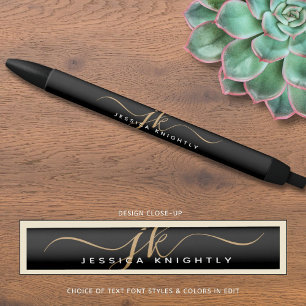 Bolígrafo De Tinta Negra Elegantes Iniciales de Monograma de Nombre en Letr