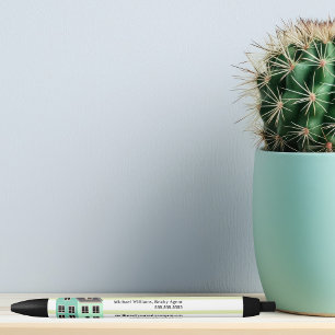 Bolígrafo De Tinta Negra Empresa inmobiliaria Casa de rayas verdes modernas