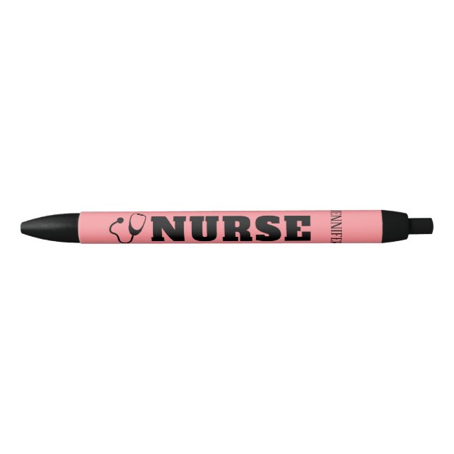 Bolígrafo De Tinta Negra Enfermera personalizada Stethoscope Coral Pink (Anverso)