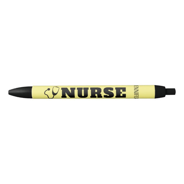 Bolígrafo De Tinta Negra Enfermera Stethoscope Pastel Nombre Personalizado  (Anverso)