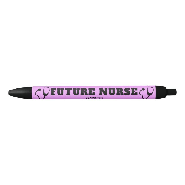 Bolígrafo De Tinta Negra Enfermero futuro Stethoscope Pastel Nombre púrpura (Anverso)