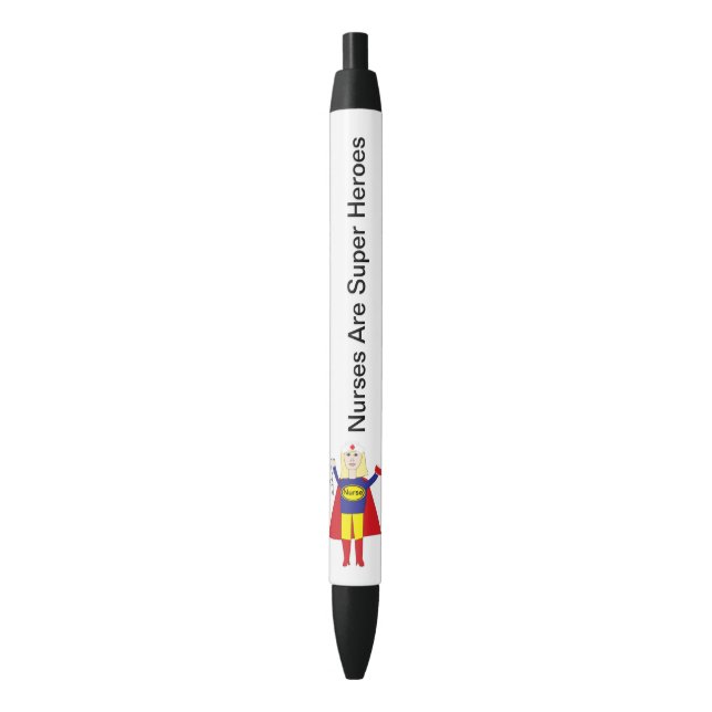 Bolígrafo De Tinta Negra Enfermero Super Hero Gracioso Personalizado (Frente vertical)