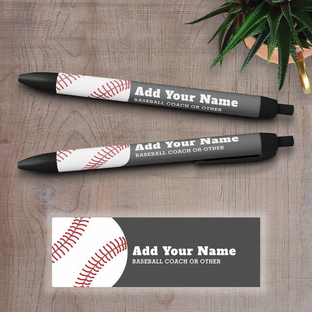 Bolígrafo De Tinta Negra Entrenador o profesor de béisbol - Dibujo moderno (Personalized Writing Pens - add your name, monogram or other text)