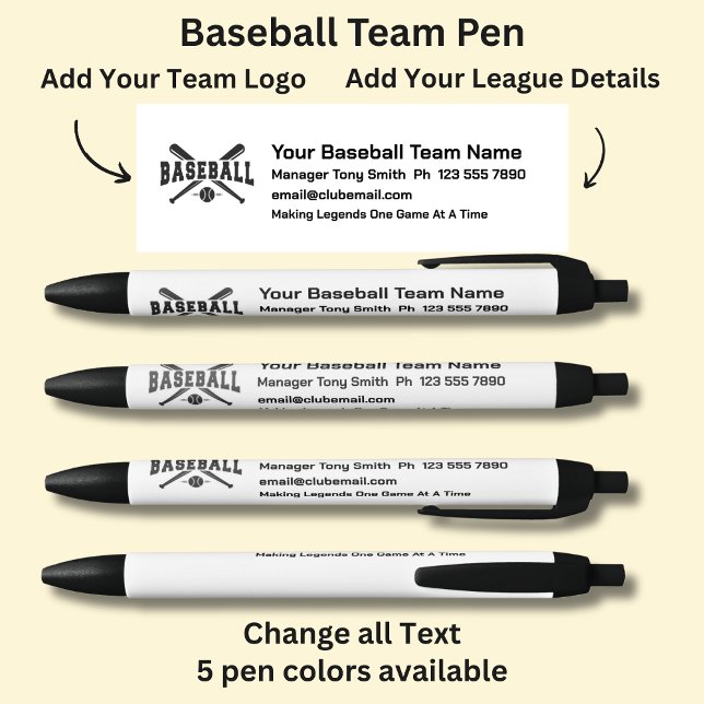 Bolígrafo De Tinta Negra Equipo de la Liga de Béisbol - Añade tus propios d (Subido por el creador)