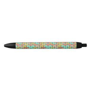 Bolígrafo De Tinta Negra Escala de peces geométricos modernos y coloridos
