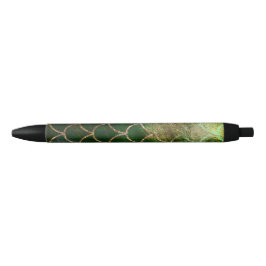 Bolígrafo De Tinta Negra Escamas de pez sirena con brillo verde y dorado