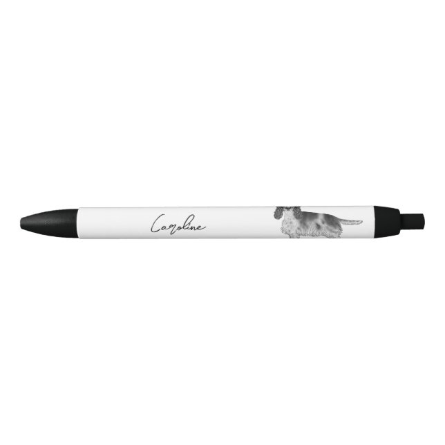 Bolígrafo De Tinta Negra Español Cocker En Blanco Y Negro Y Personalizado (Anverso)