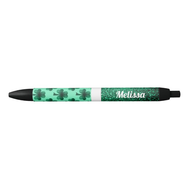 Bolígrafo De Tinta Negra Esparkles verdes esmeraldas Shamrock Clover Person (Anverso)
