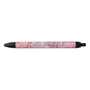 Bolígrafo De Tinta Negra Espuma Purpurina de Glam Rosa Girly