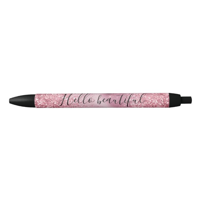 Bolígrafo De Tinta Negra Espuma Purpurina de Glam Rosa Girly (Anverso)