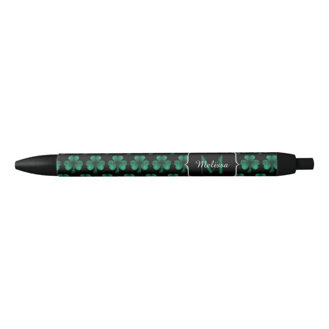 Bolígrafo De Tinta Negra Espuma verde esmeralda Shamrock negro Monograma (Anverso)