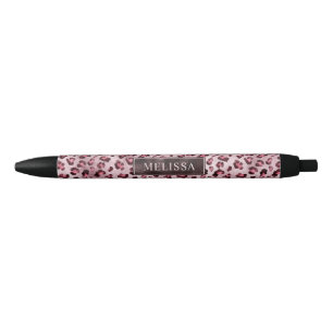 Bolígrafo De Tinta Negra Estampado De Animal Leopardo Rosa Con Nombres Y Ho