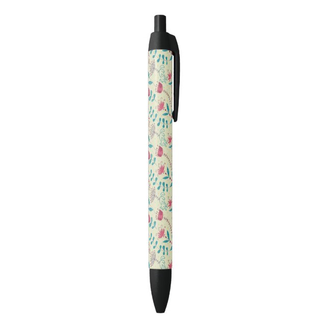 Bolígrafo De Tinta Negra Estampado de flores con los gatos del dibujo (Parte inferior (Vertical))