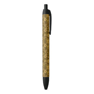 Bolígrafo De Tinta Negra Estampado de flores de oro del vintage