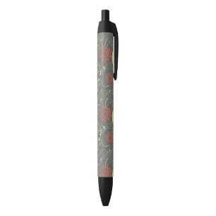 Bolígrafo De Tinta Negra Estampado de flores retro 2