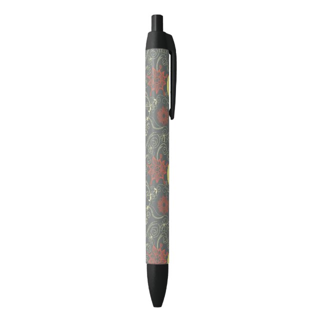 Bolígrafo De Tinta Negra Estampado de flores retro 2 (Parte inferior (Vertical))