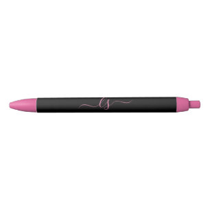 Bolígrafo De Tinta Negra Estética Profesional Monograma Negro Rosa