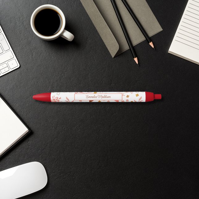 Bolígrafo De Tinta Negra Estilo de Ditsy floral bohemio monogramado (Subido por el creador)