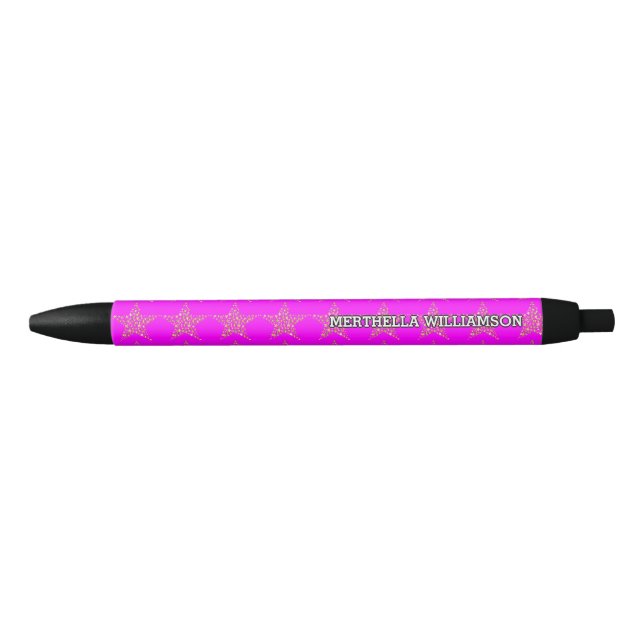 Bolígrafo De Tinta Negra Estrellas de oro en PINK CALIENTE | Personalizado (Anverso)