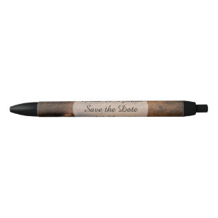 Bolígrafo De Tinta Negra Falsa boda rústica de madera de granero salva la f