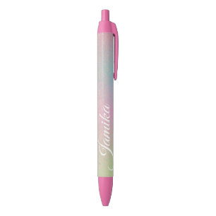 Bolígrafo De Tinta Negra Faux Purpurina Pink Pastel Rainbow Monogramado