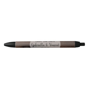 Bolígrafo De Tinta Negra Faux Rustic Barn Wood Ranch Wedding Save the Date