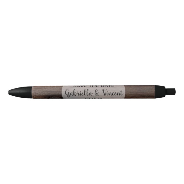 Bolígrafo De Tinta Negra Faux Rustic Barn Wood Ranch Wedding Save the Date (Anverso)