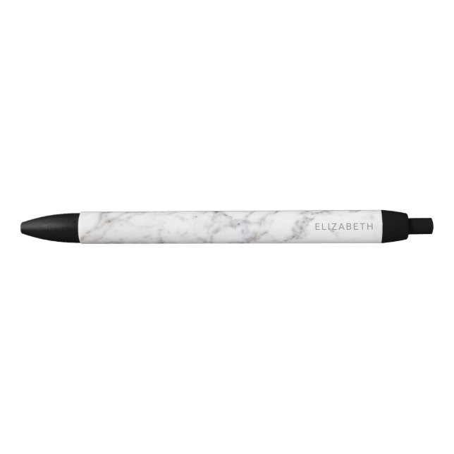 Bolígrafo De Tinta Negra Faux White Marble Texture Aspecto de la textura y  (Anverso)