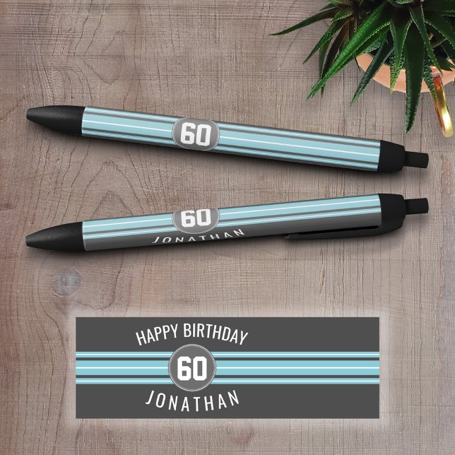 Bolígrafo De Tinta Negra Feliz cumpleaños Deportes Jersey Stripes Nombre y  (Personalized Writing Pens - add your name, monogram or other text)