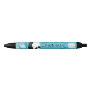 Bolígrafo De Tinta Negra feliz navidad, navidad,pingüino,flores,azul,