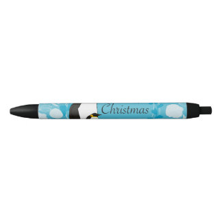 Bolígrafo De Tinta Negra feliz navidad, navidad,pingüino,flores,azul,