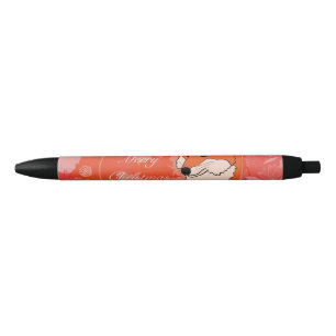 Bolígrafo De Tinta Negra feliz navidad, navidad,zorro,flores, naturaleza, r
