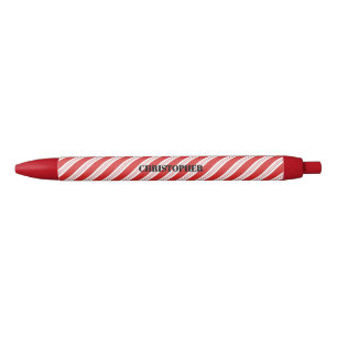 Bolígrafo De Tinta Negra Festividad Candy Cane Navidades a rayas rojo blanc