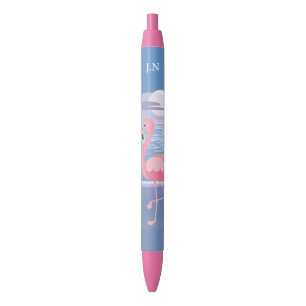 Bolígrafo De Tinta Negra Flamingo de Isla Tropical Personalizado