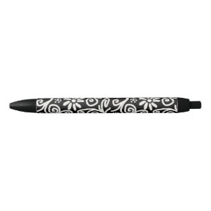 Bolígrafo De Tinta Negra Flor blanca y flor negras Flores Flores giratorias