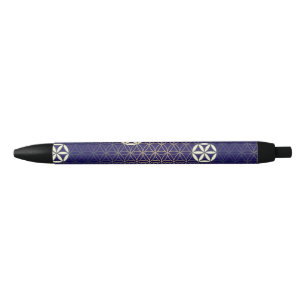 Bolígrafo De Tinta Negra Flor de la vida - modelo inconsútil - beige azul