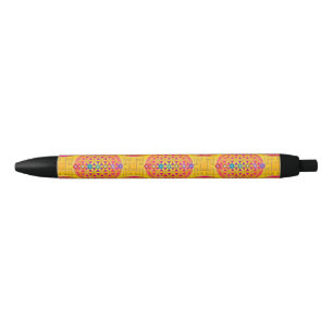 Bolígrafo De Tinta Negra Flor de la vida - rosa inconsútil del oro +