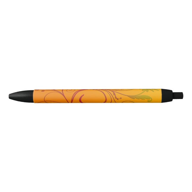 Bolígrafo De Tinta Negra Flor naranja (Anverso)