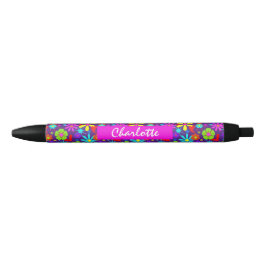 Bolígrafo De Tinta Negra Flor Retro Floral Personalizada