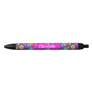 Bolígrafo De Tinta Negra Flor Retro Floral Personalizada