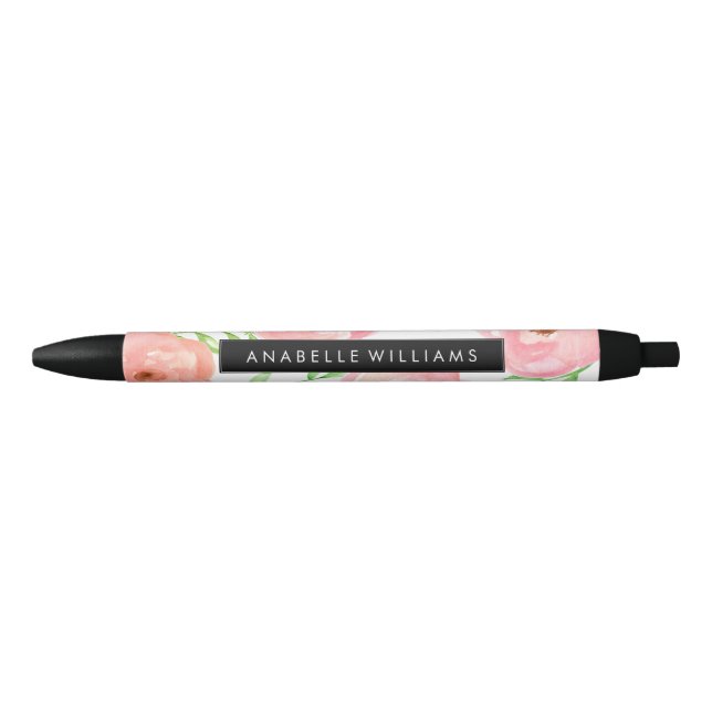 Bolígrafo De Tinta Negra Floraciones rosadas de la acuarela (Anverso)