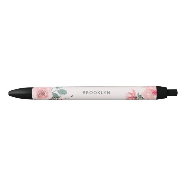 Bolígrafo De Tinta Negra Floral acuática rosa de Rubor (Anverso)