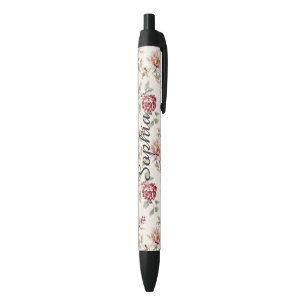 Bolígrafo De Tinta Negra Floral Cremosa Roja Pretty Chic